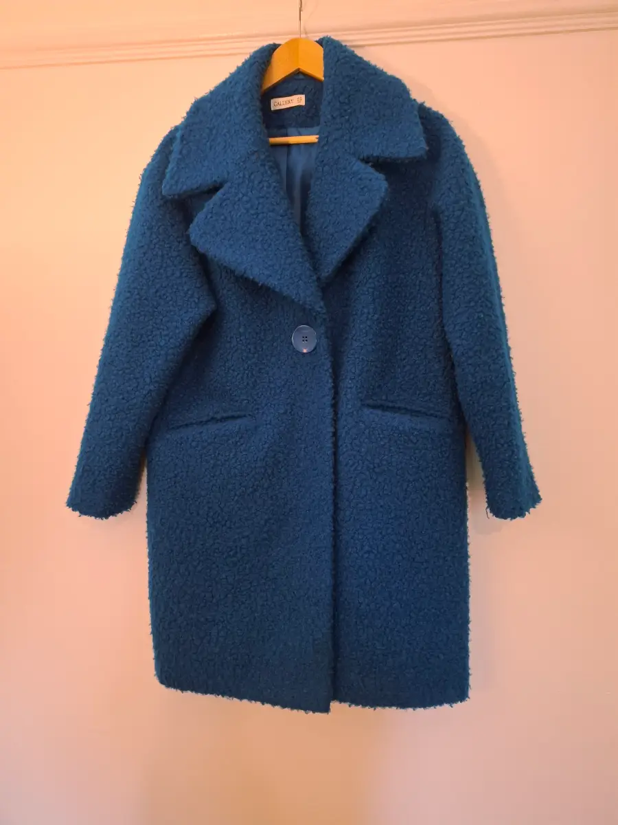 Gallery Blue Bouclé Teddy Coat UK 10 | Statement Coat | Oversized Collar