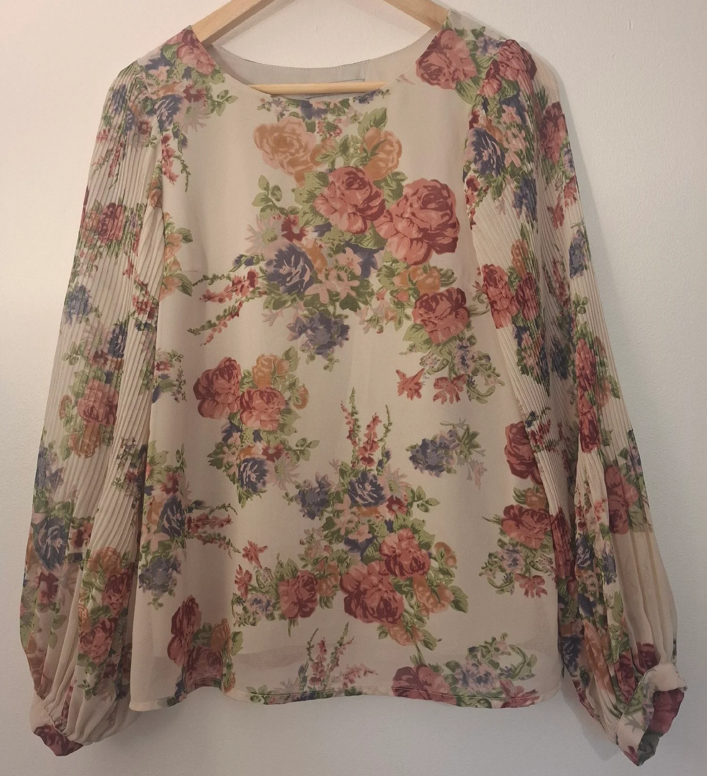 TU Size 10 Floral Blouse Pleated Balloon Sleeves Romantic Smart Office Workwear