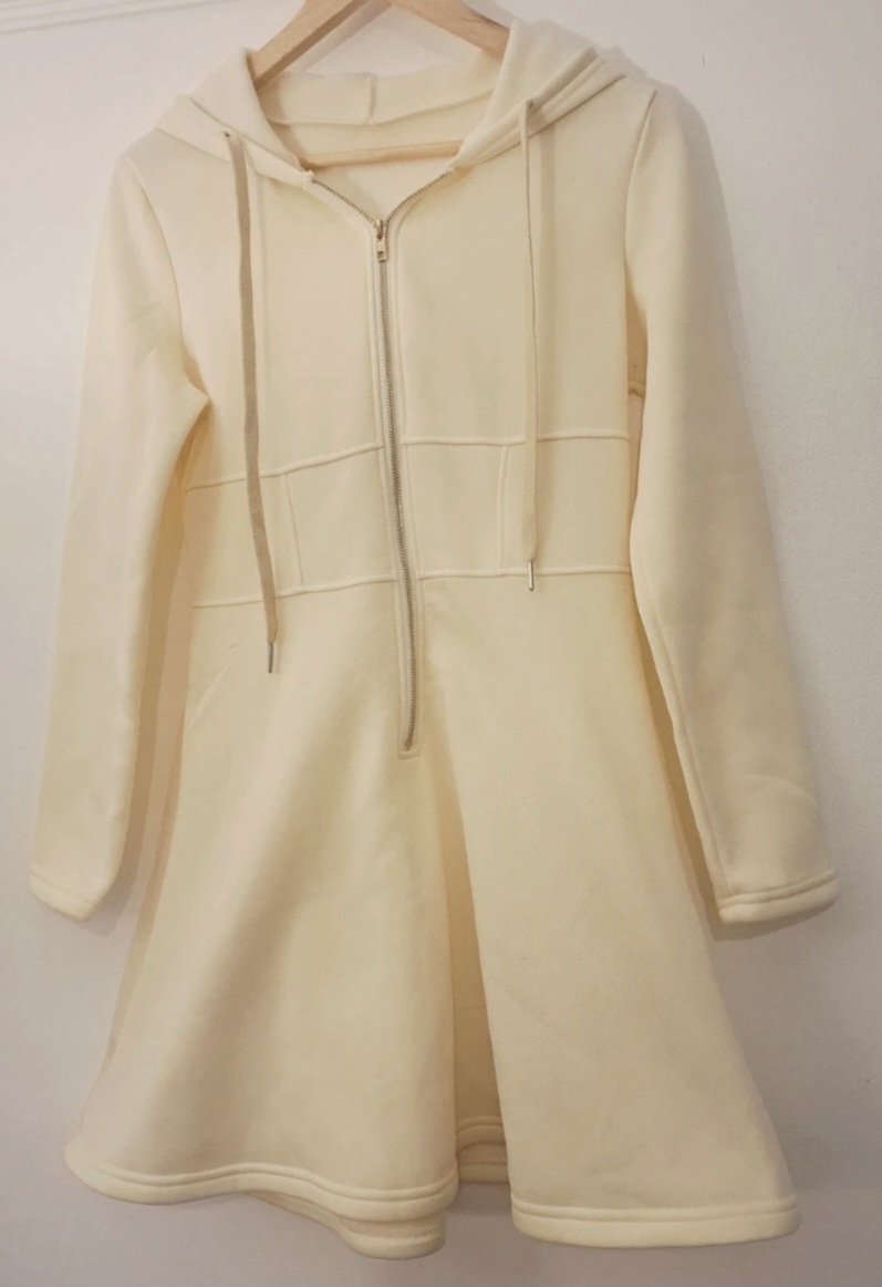 SHEIN Cream Hooded Sweatshirt Dress Size S Fit & Flare Hoodie Dress Autumn