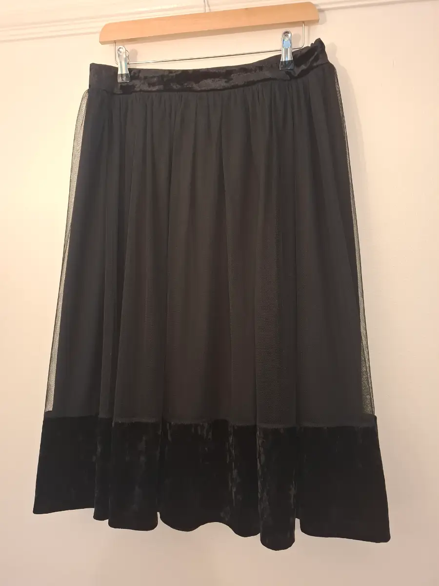 Luna Allegra Italian Black Tulle Midi Skirt M | Velvet Trim Gothic Boho Party Christmas