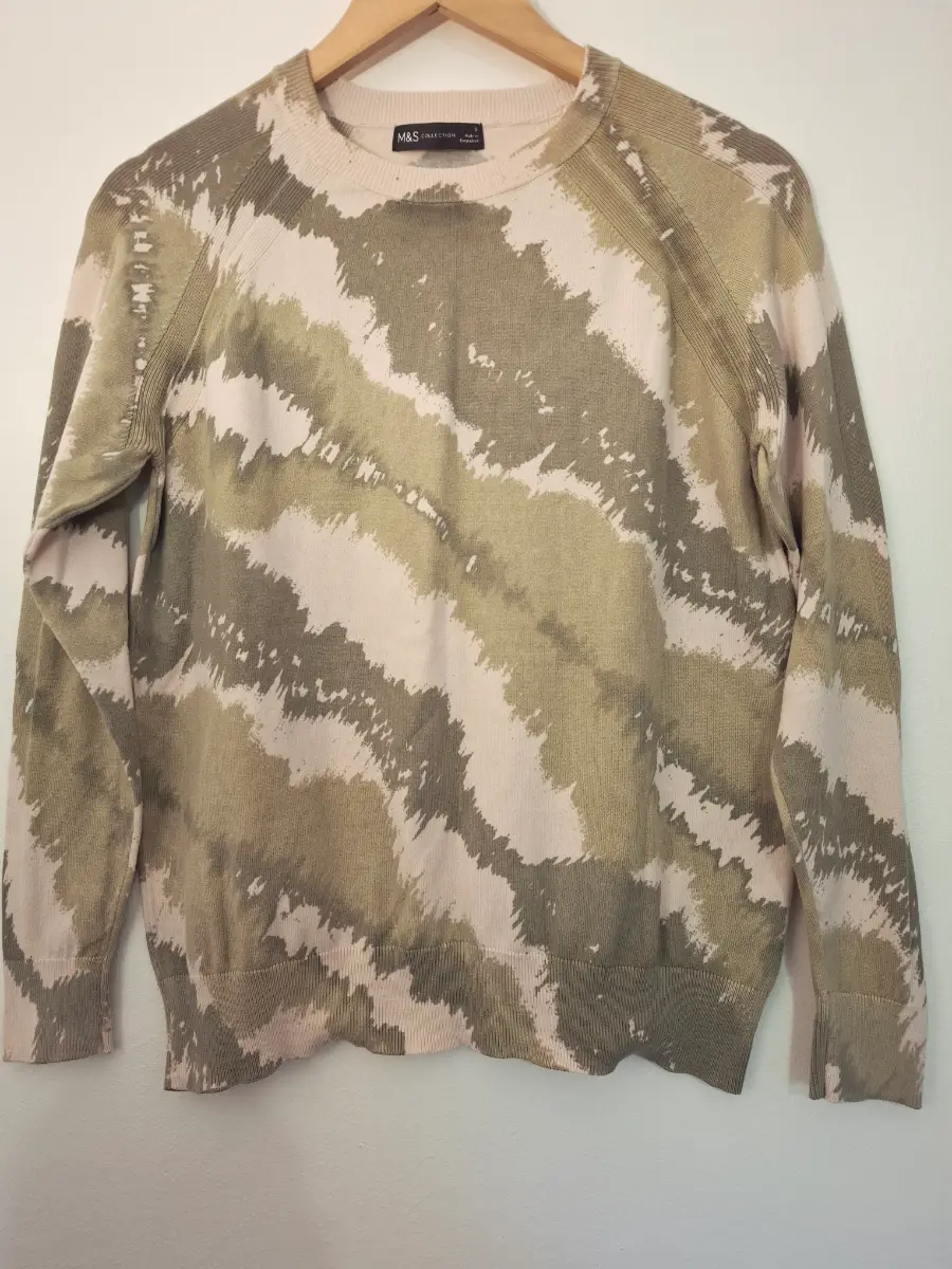 M&S Khaki and Stone Camouflage Style Cotton Blend Jumper. Size S