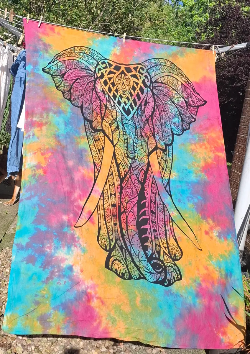 Rainbow Elephant Tapestry / Wall Hanging / Throw – Boho Festival Home Décor – Approx. 55" x 78"
