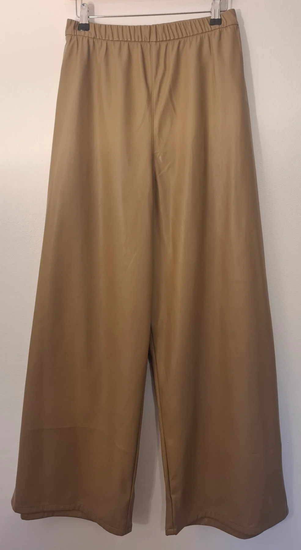 M&S Camel Faux Leather Wide Leg Trousers Size 22 Short – Autumn Smart Casual - Inside Leg is 27ins