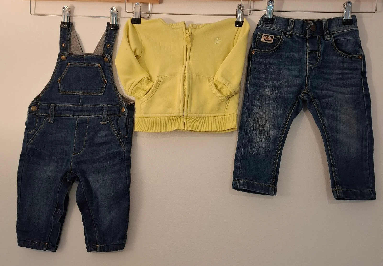 Baby 6–9 Months Denim Bundle – Next Jeans & Dungarees + Dunnes Hoodie – 3 Pieces