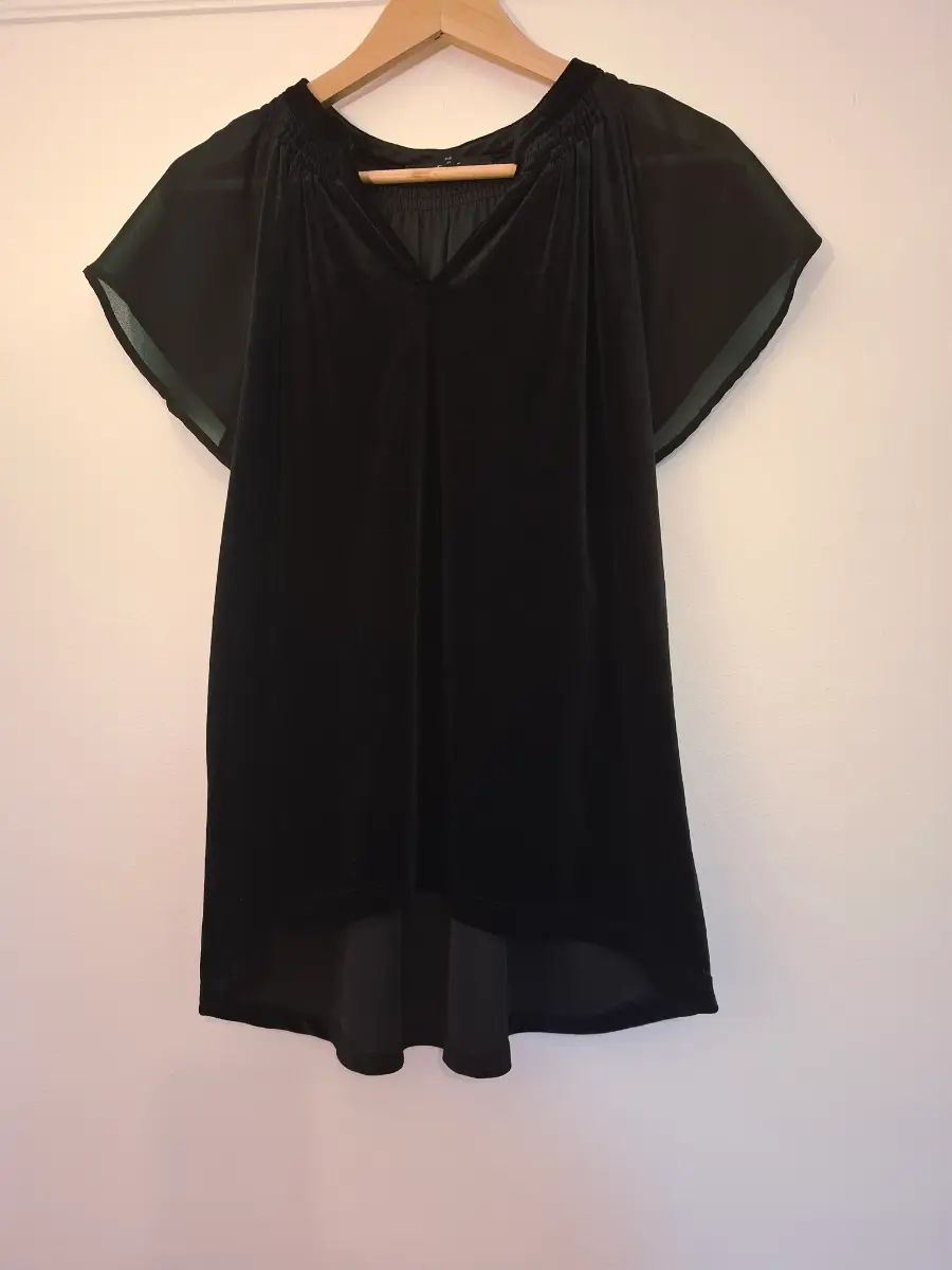 Next Black Velvet & Chiffon Flutter Sleeve Blouse – UK 12