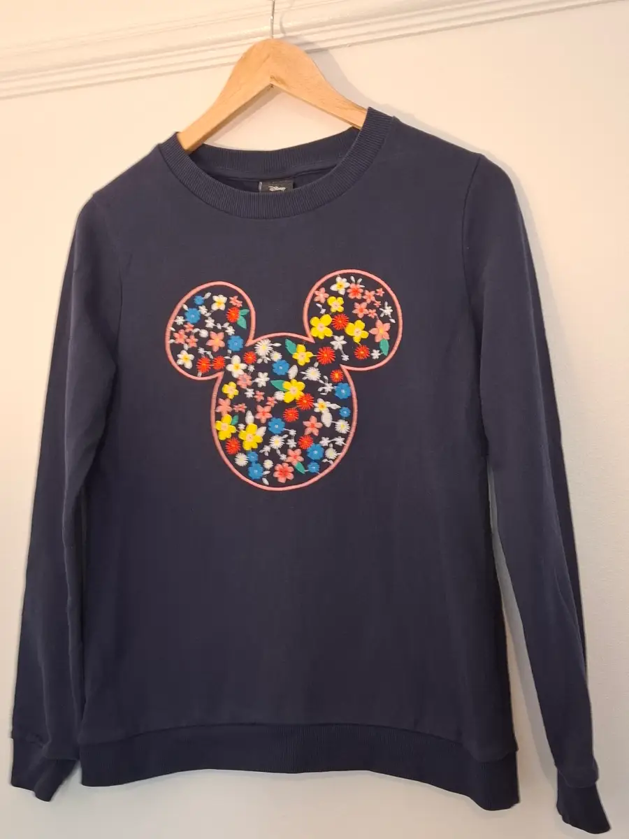 Disney Floral Mickey Embroidered Sweatshirt, Navy, Size 10