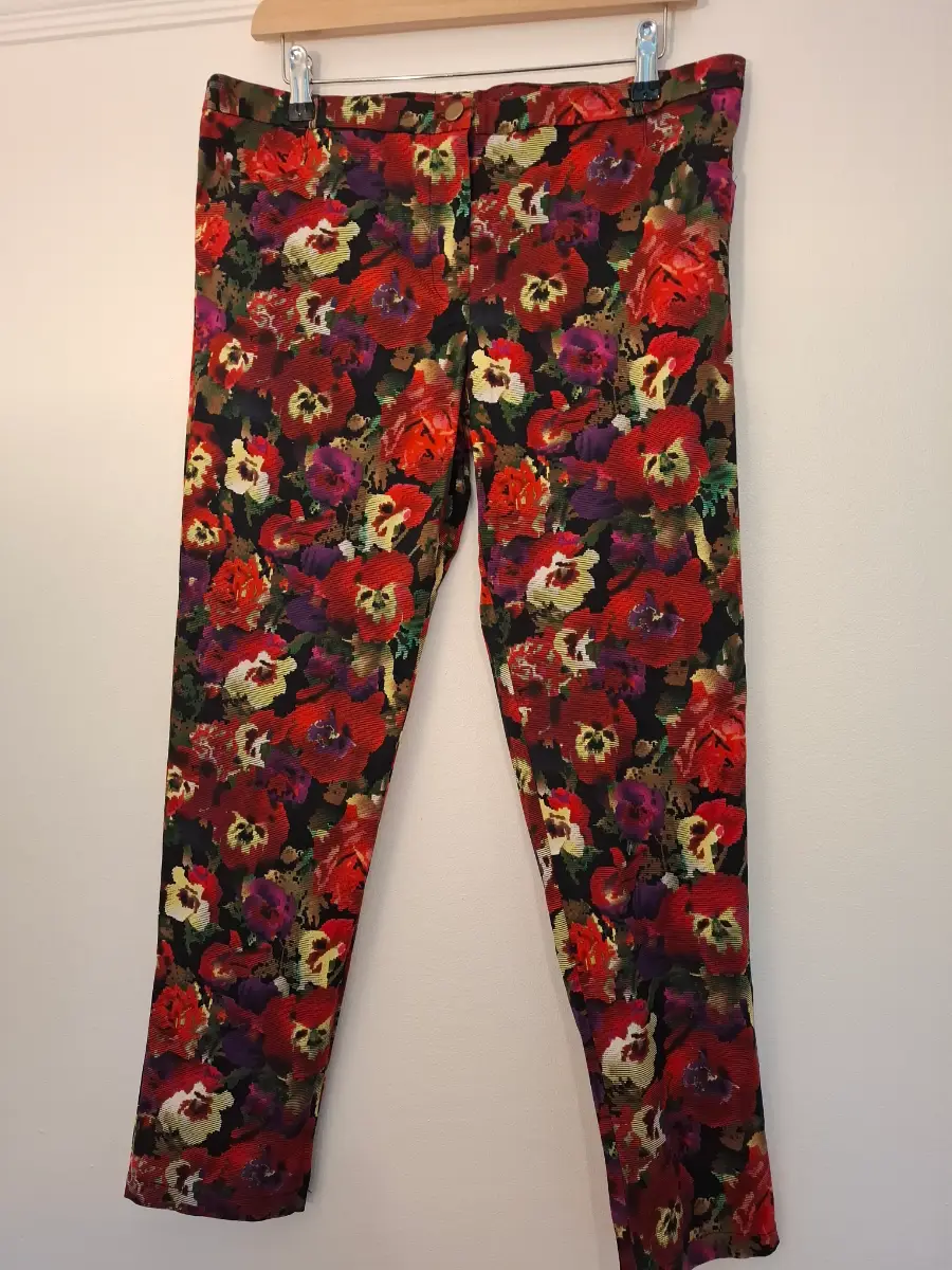 Exhibit Floral Slim Leg Trousers | Bold Statement Print | UK 14 | Smart Casual | Autumn | Stretchy