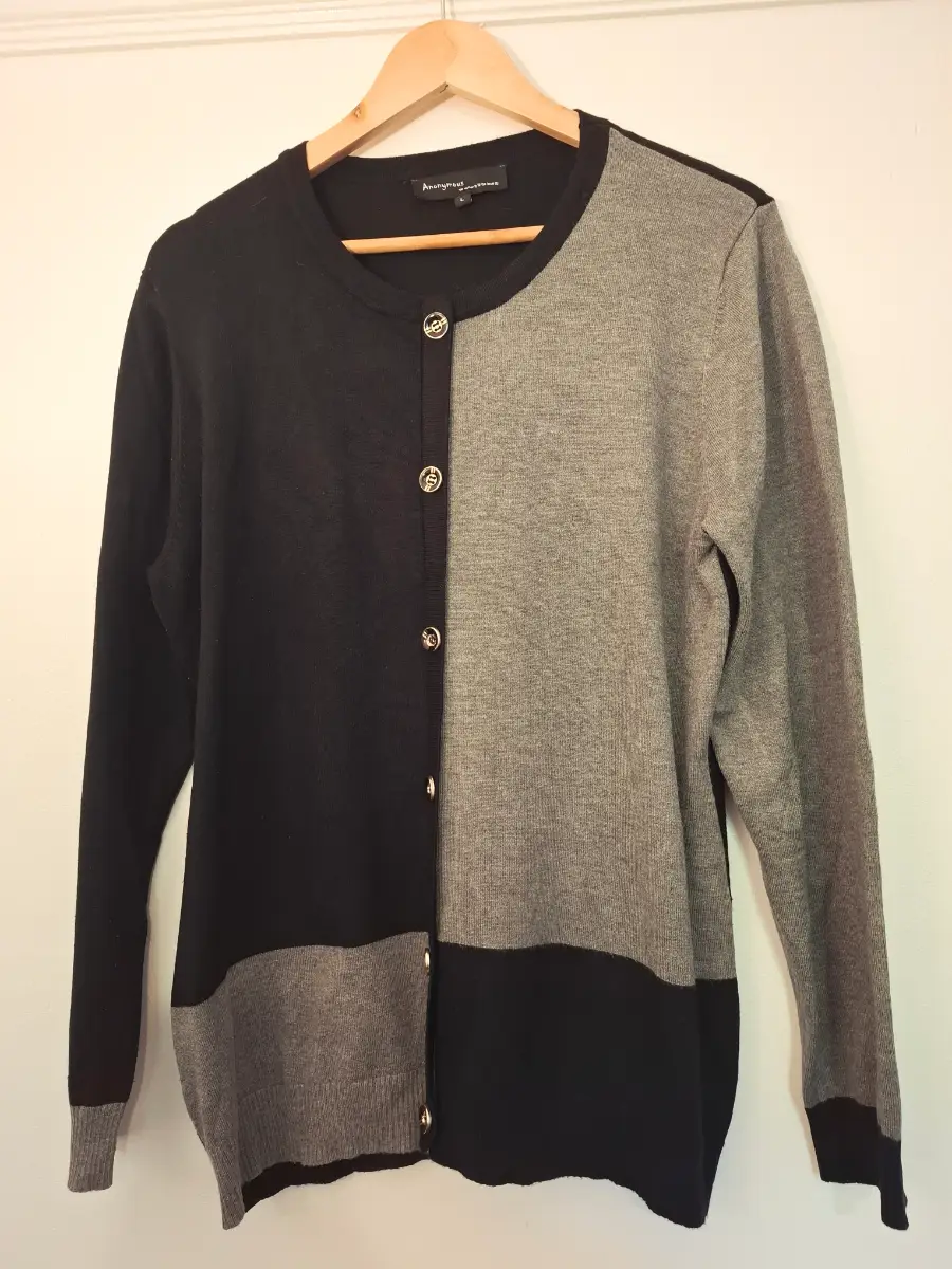 Anonymous Black Grey Colour Block Button Cardigan L Smart Casual Work Office