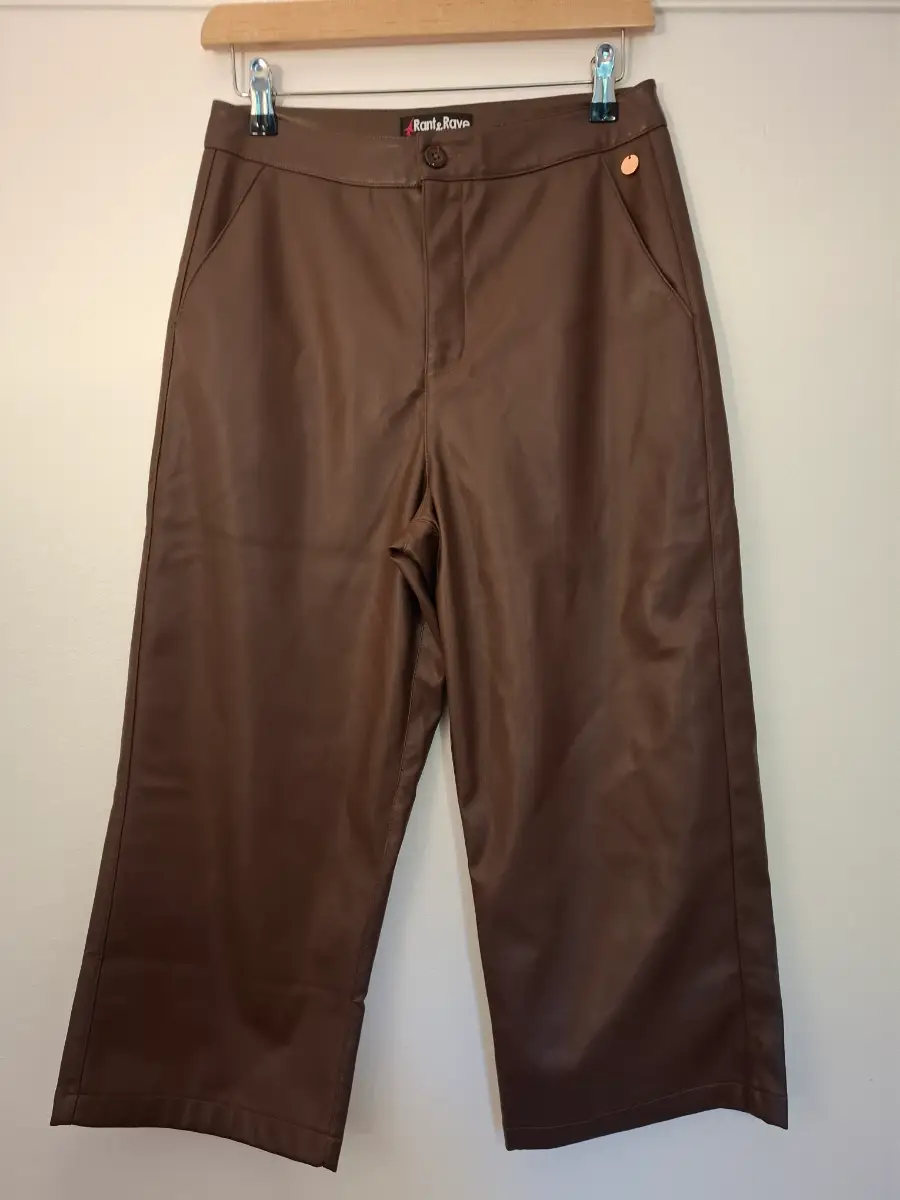 Rant & Rave Faux Leather Culottes Brown Wide Leg Cropped Trousers UK 8