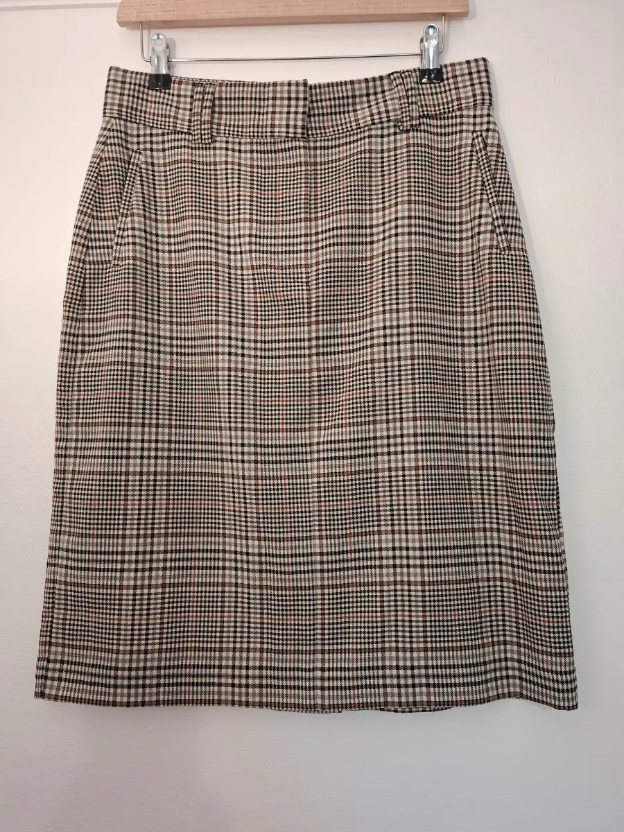 M&S Collection Brown Prince of Wales Check A-Line Skirt UK 12 | Autumn Preppy Smart
