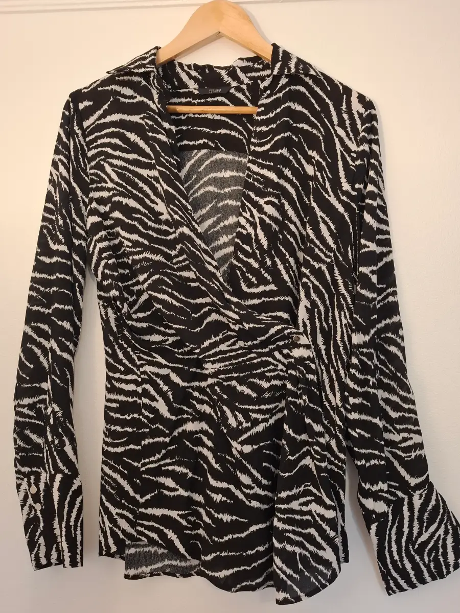 Yessica Premium Zebra Print Wrap Blouse | UK 10 | Monochrome | 100% Viscose | Smart Casual