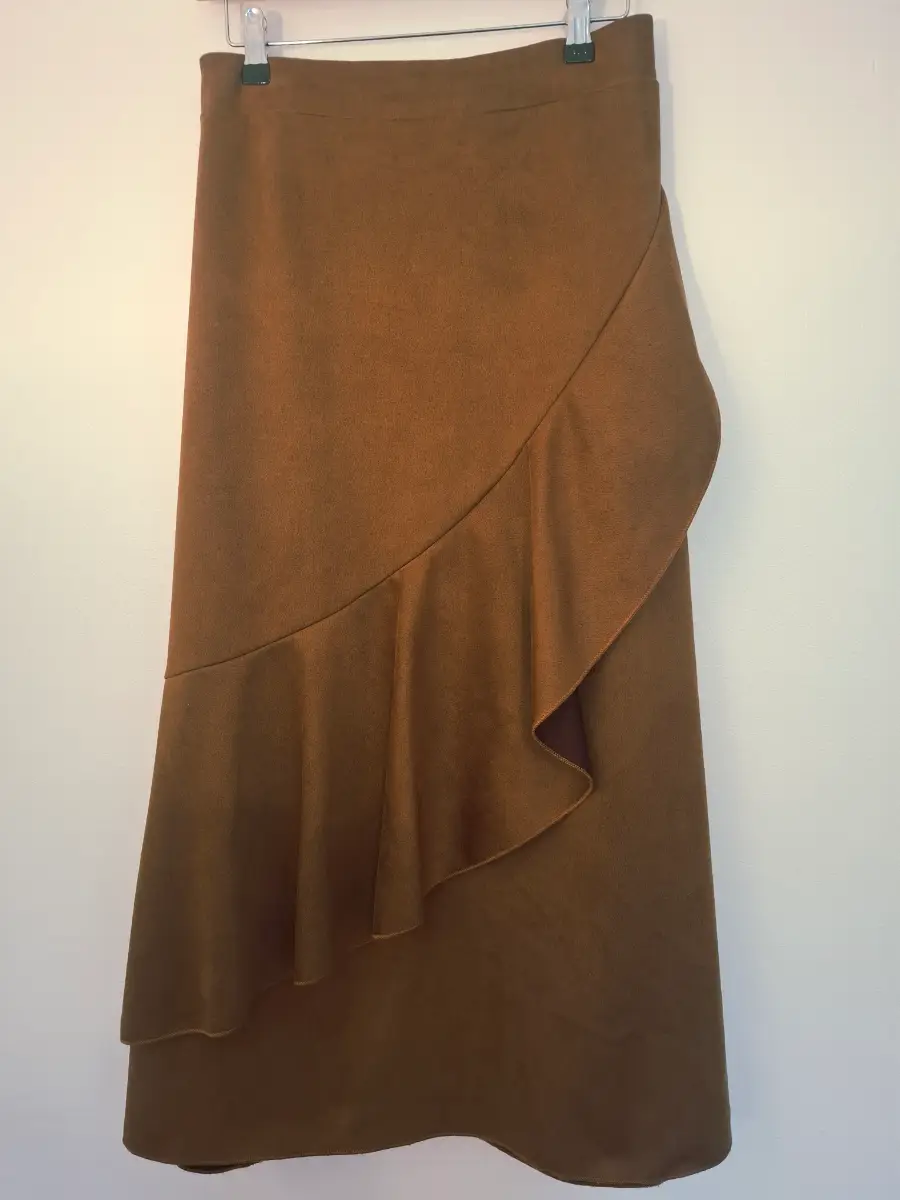 Brown Faux Suede Waterfall Ruffle Midi Skirt | Autumn Winter | Boho Western | 3XL More 20-22