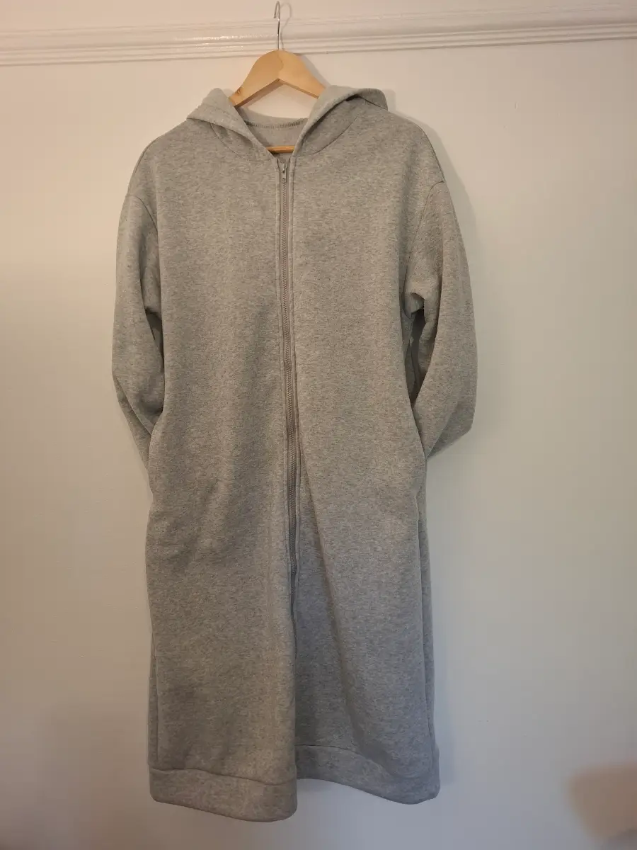 SHEIN Grey Longline Zip-Up Hoodie Dress | Cosy Loungewear | Size M