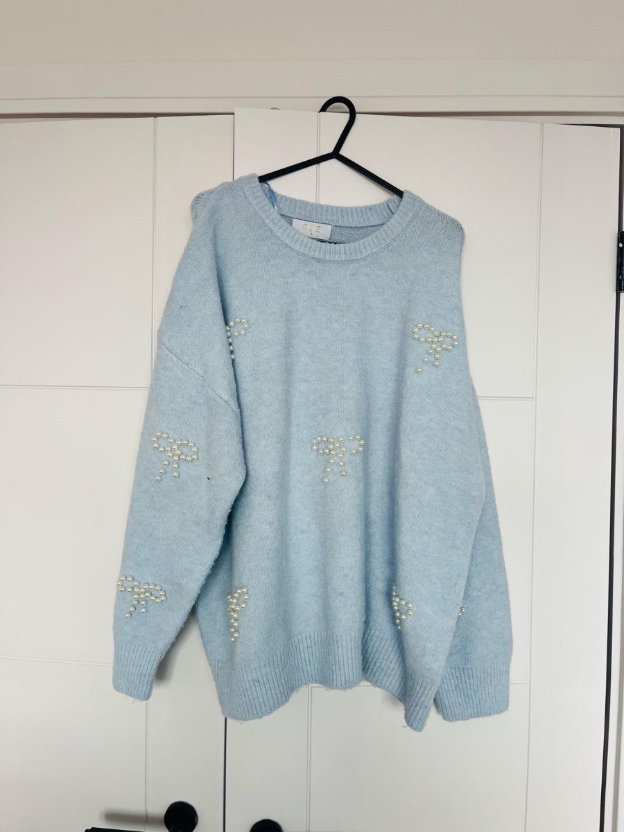 Quiz Clothing - Blue Jumper with pearl design - Size 16-18