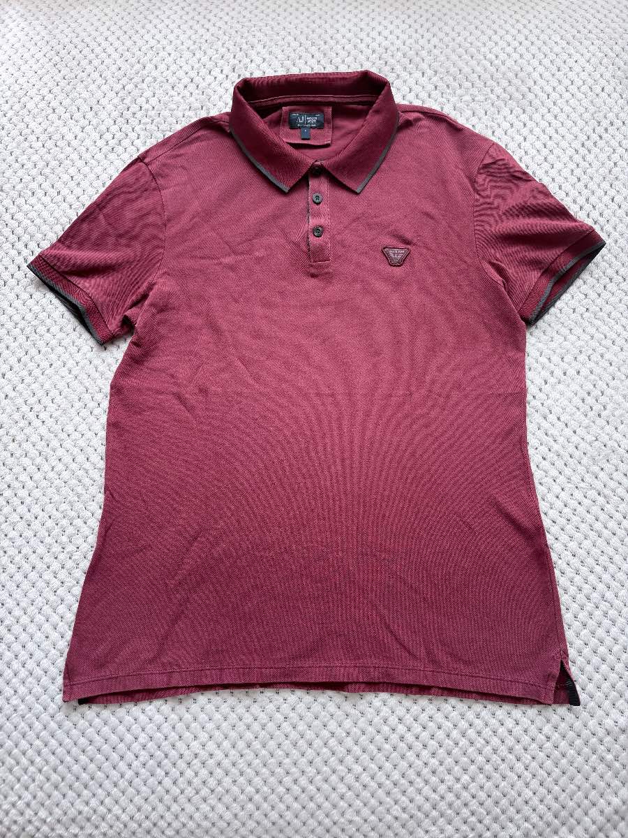 Armani Jeans Men's Polo Shirt Burgundy Maroon Large Classic Fit AJ Short Sleeve