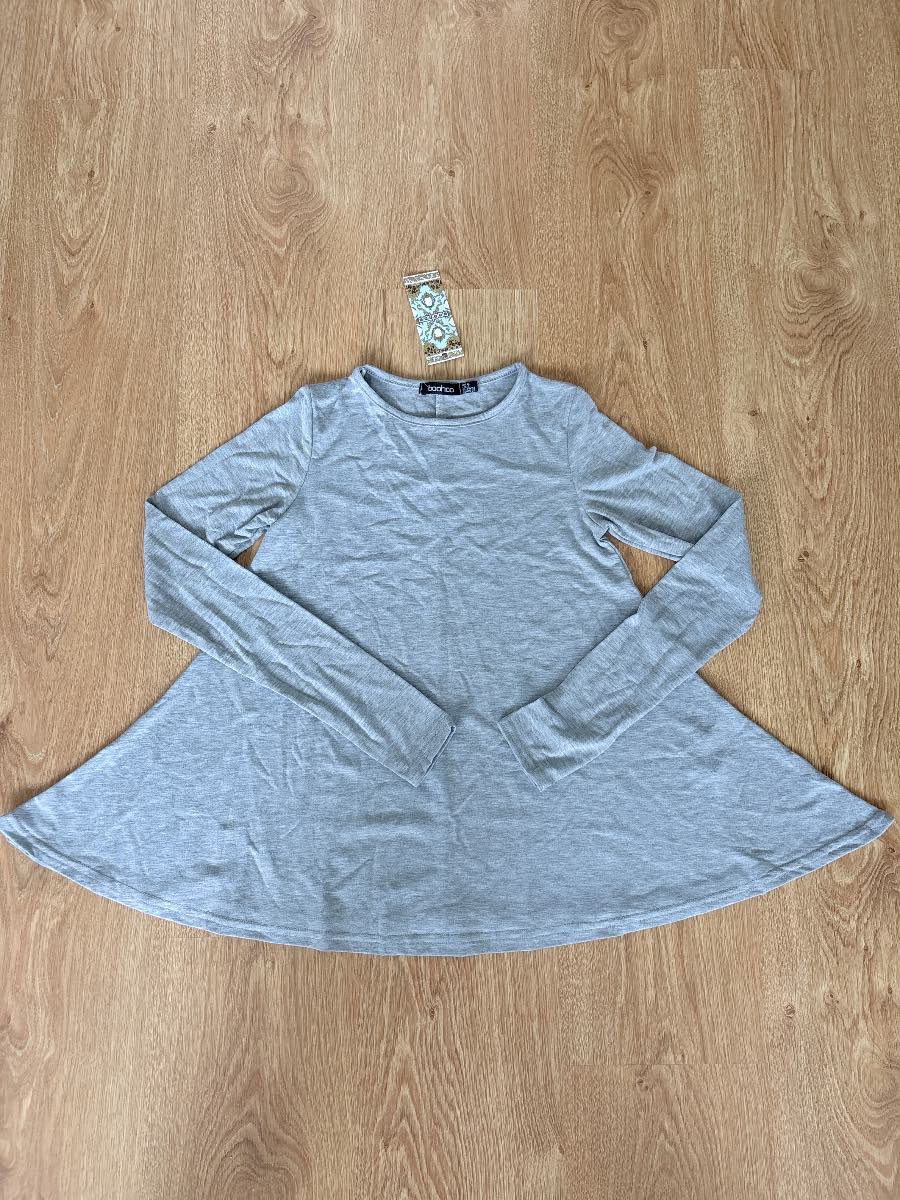 Boohoo Grey Marl Swing Top Long Sleeve Tunic Crew Neck NWT UK 6