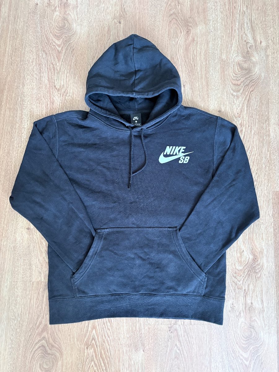 NIKE SB Mens Hoodie Small Black Mint Green Logo Pullover Fleece Sweatshirt