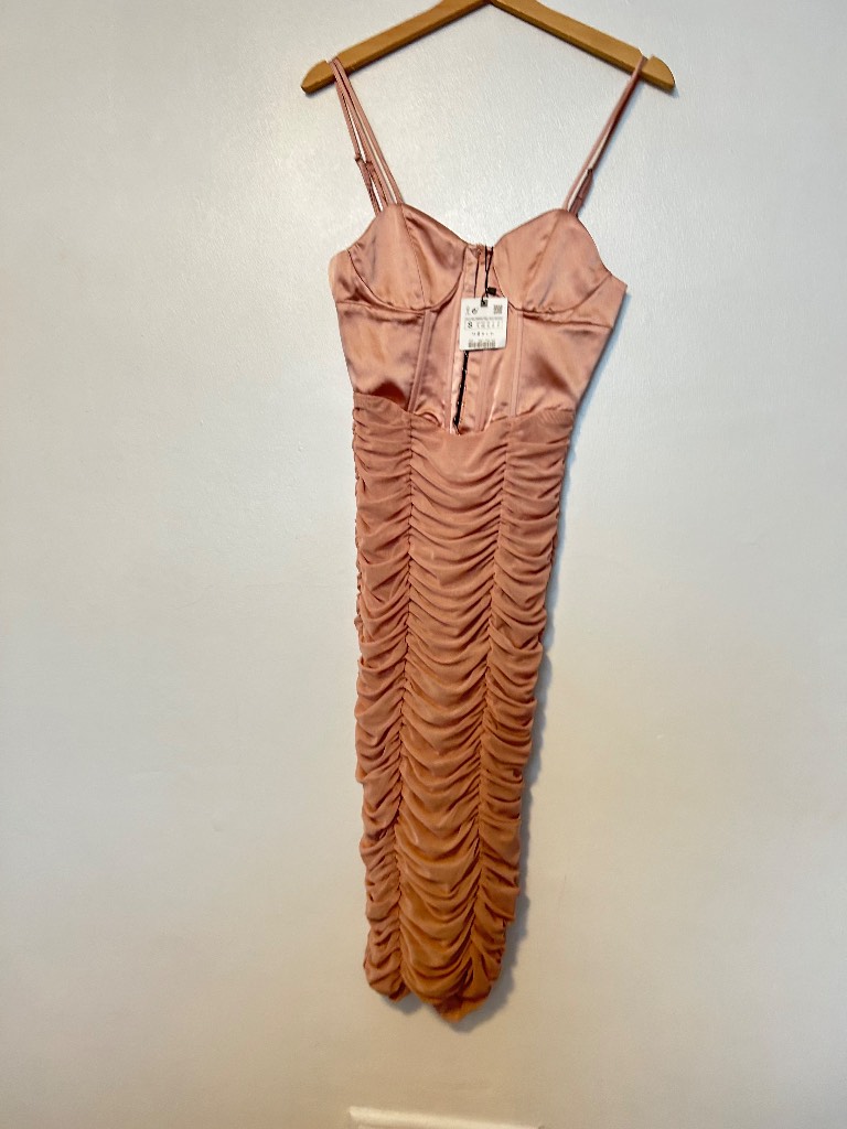 Zara ruched bustier corset dress size small dusty pink strappy Dress
