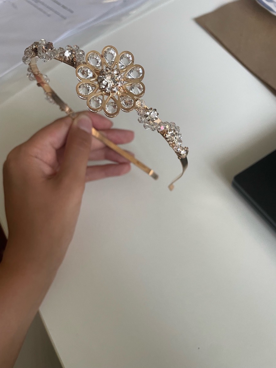 Gold Crystal Rhinestone Floral Headband Bridal Wedding Hair Band