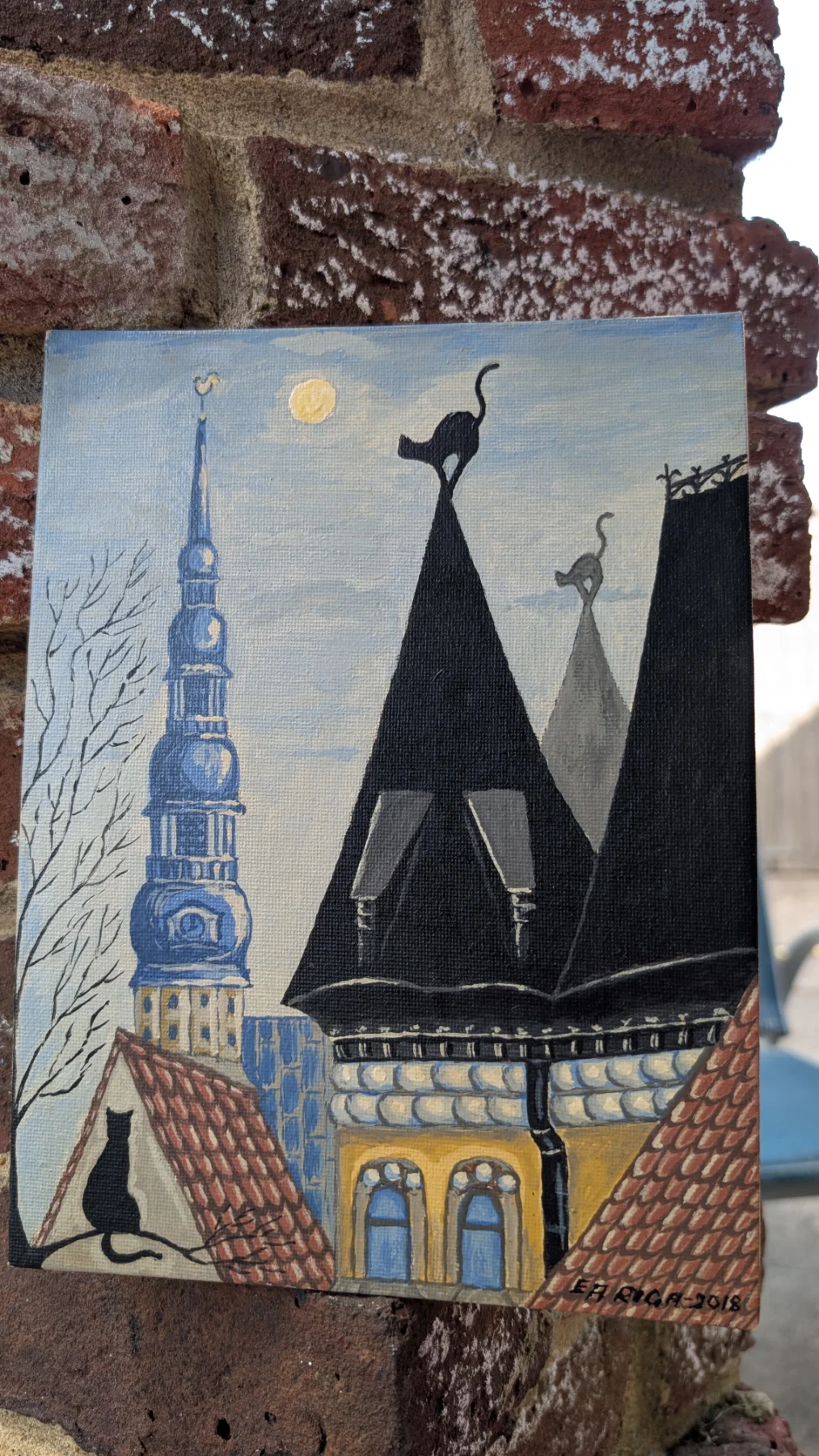 Small painted canvas board signed Eugenya Andreeva Riga 2018