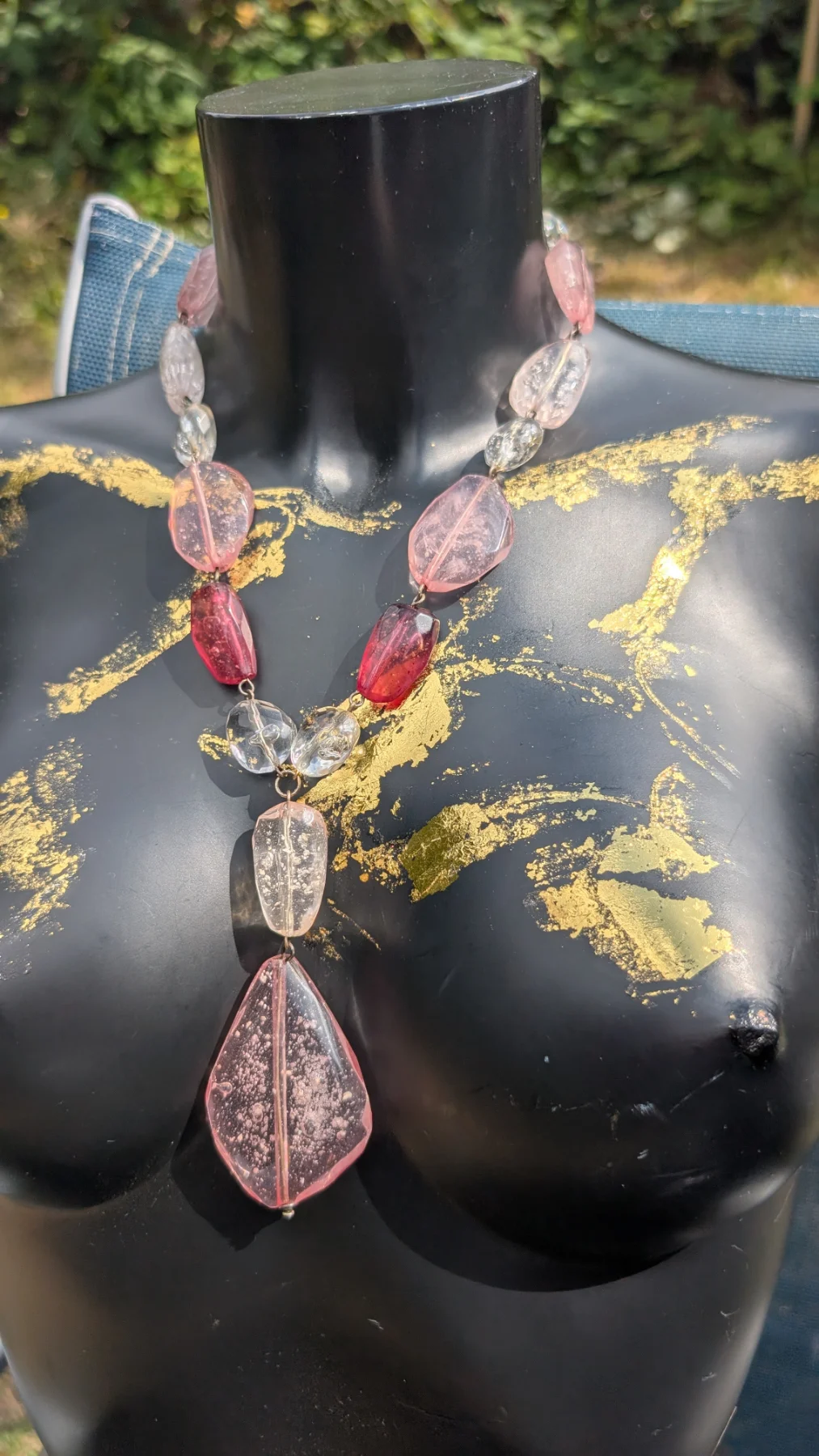 Jaeger Vintage Chunky Acrylic Lucite Style Drop Pendant Necklace Statement
