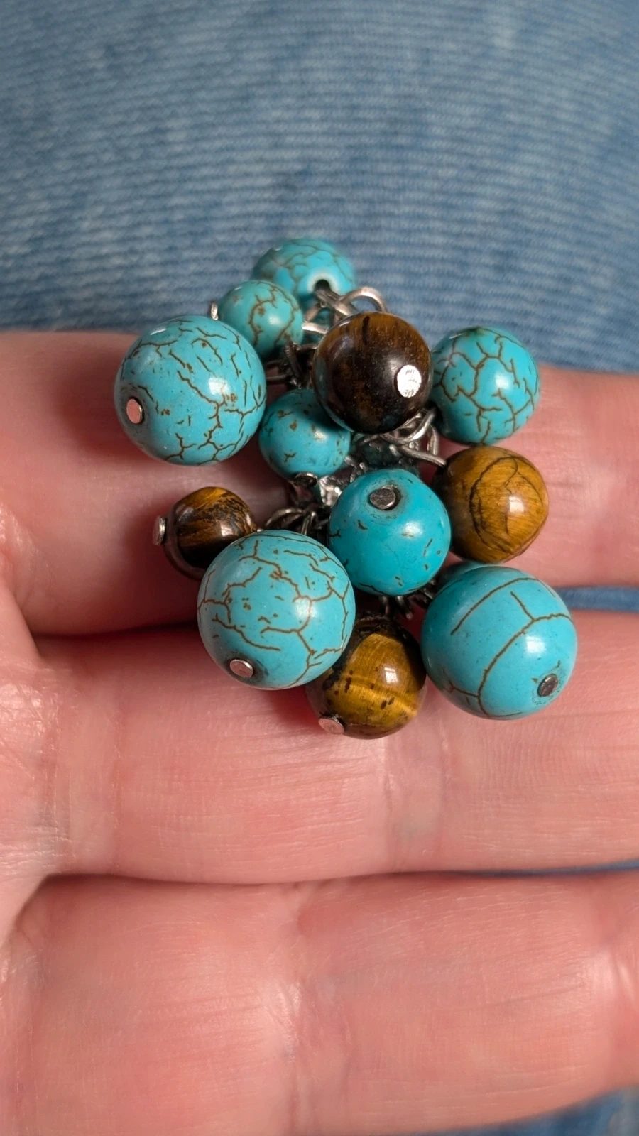 Boho Turquoise & Tiger’s Eye Cluster Cha-Cha Ring