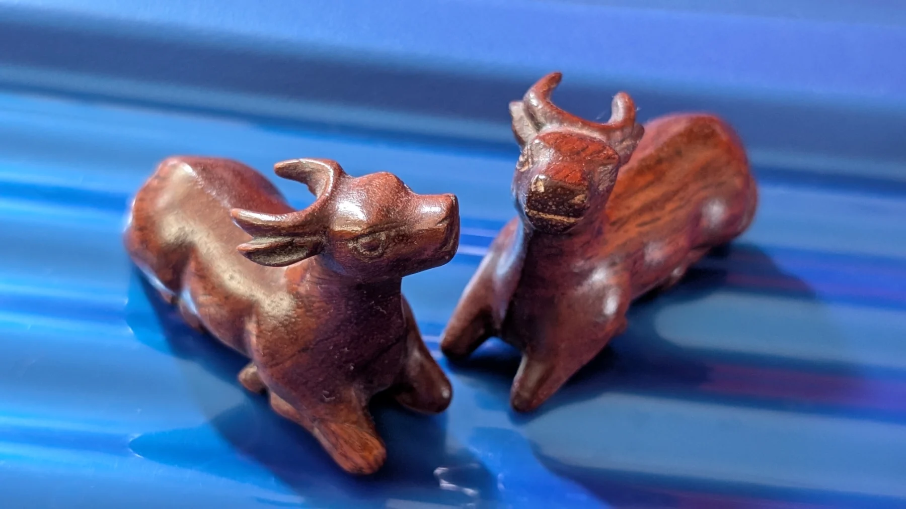 Vintage wooden ox/buffalo figurines