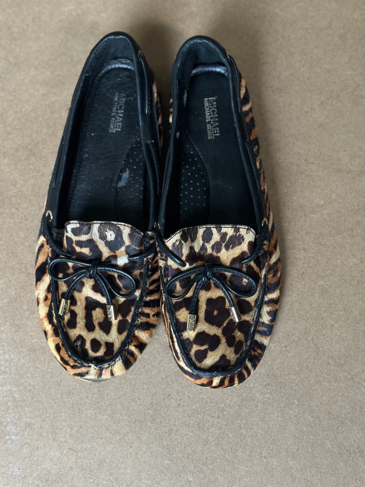 Michael Kors Leopard Print Loafers Women’s Black Brown Slip On Shoes