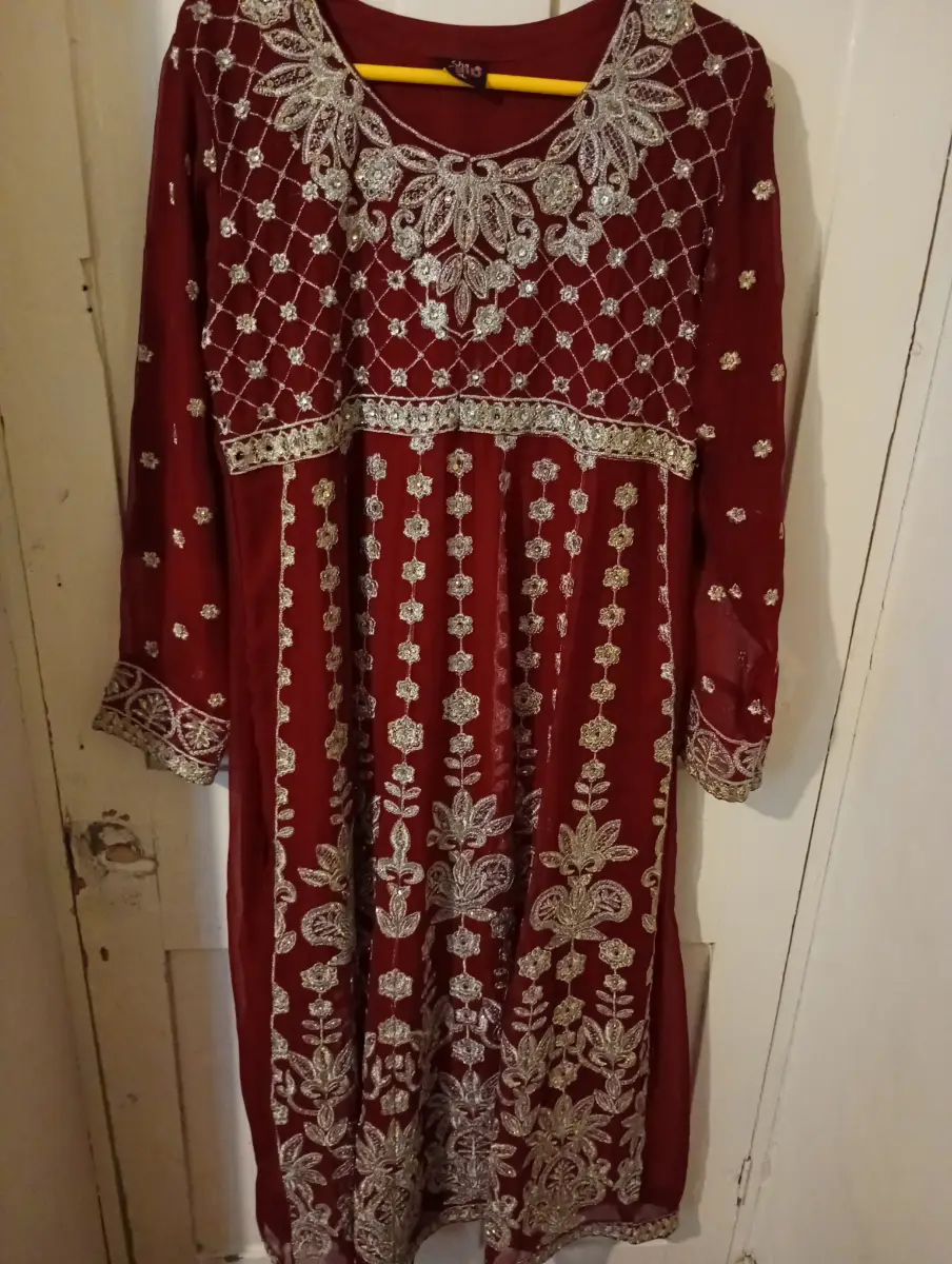 Sha Zaib Burgundy Chiffon 3pc Dress