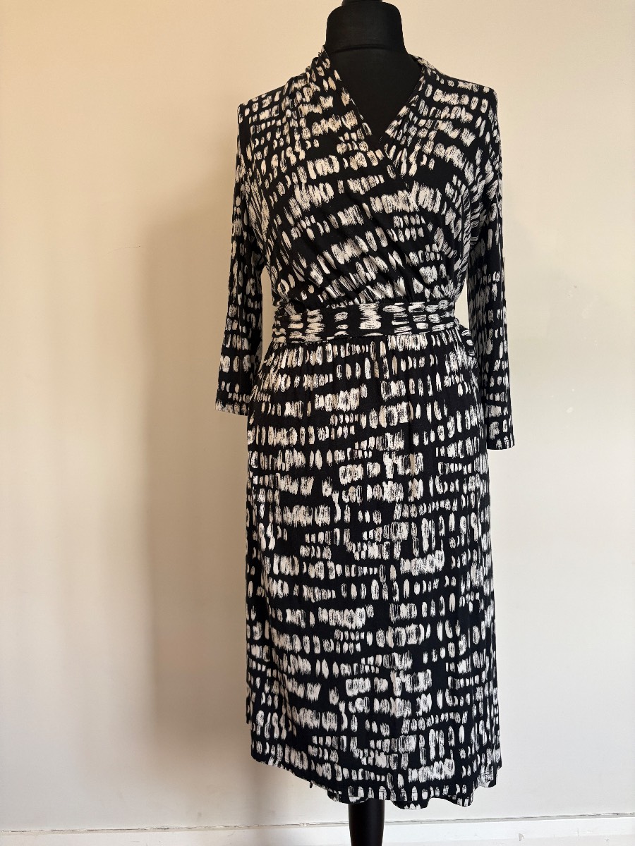 Hobbs London Black & White Printed Wrap Dress UK 14