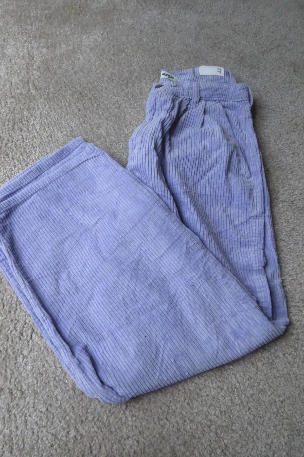 Wrangler Y2K Wide Leg Lilac Corduroy Trousers UK8-10 Waist 28ins Leg 28ins