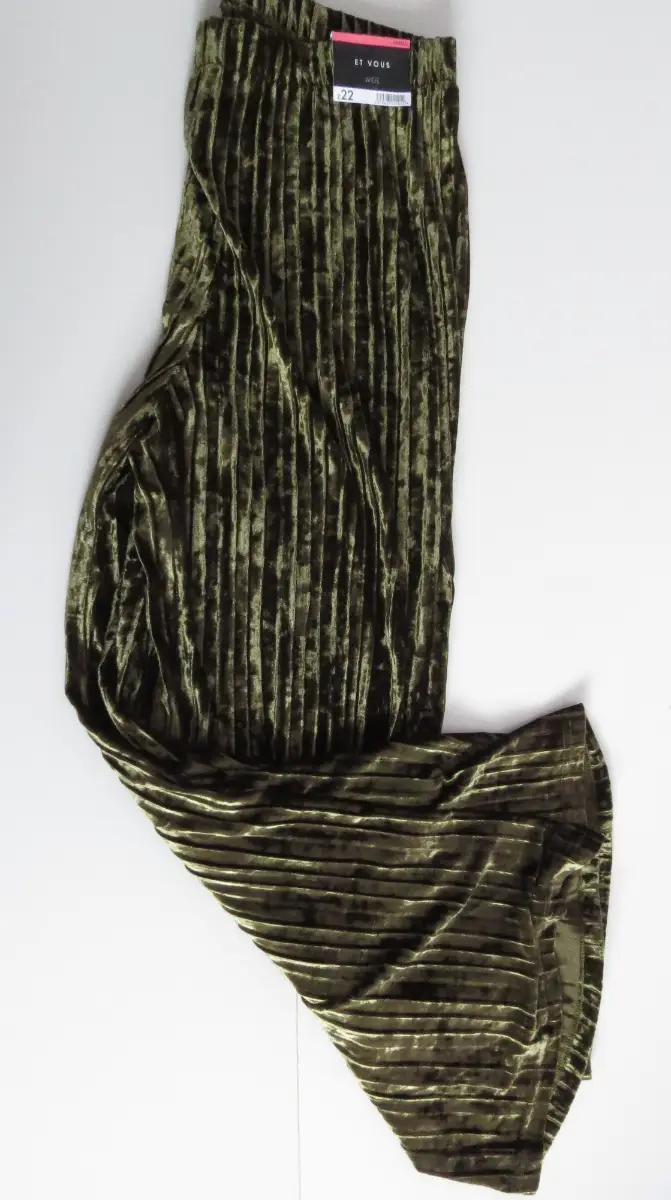 Olive Green Velour Wide Leg Trousers - Party Flares - Size Large UK16/18