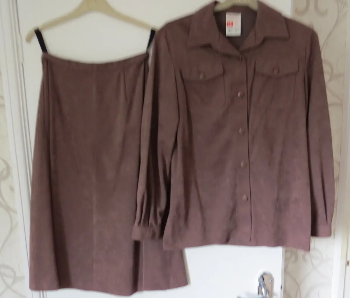 Vintage 70's St Michael Suede Brown Suit - Top and skirt size 12
