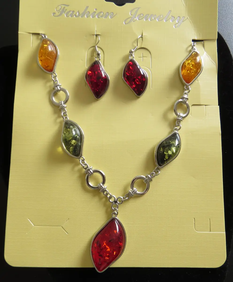 Oval Shape Alloy Inlay Resin Women's Earrings Necklace Set