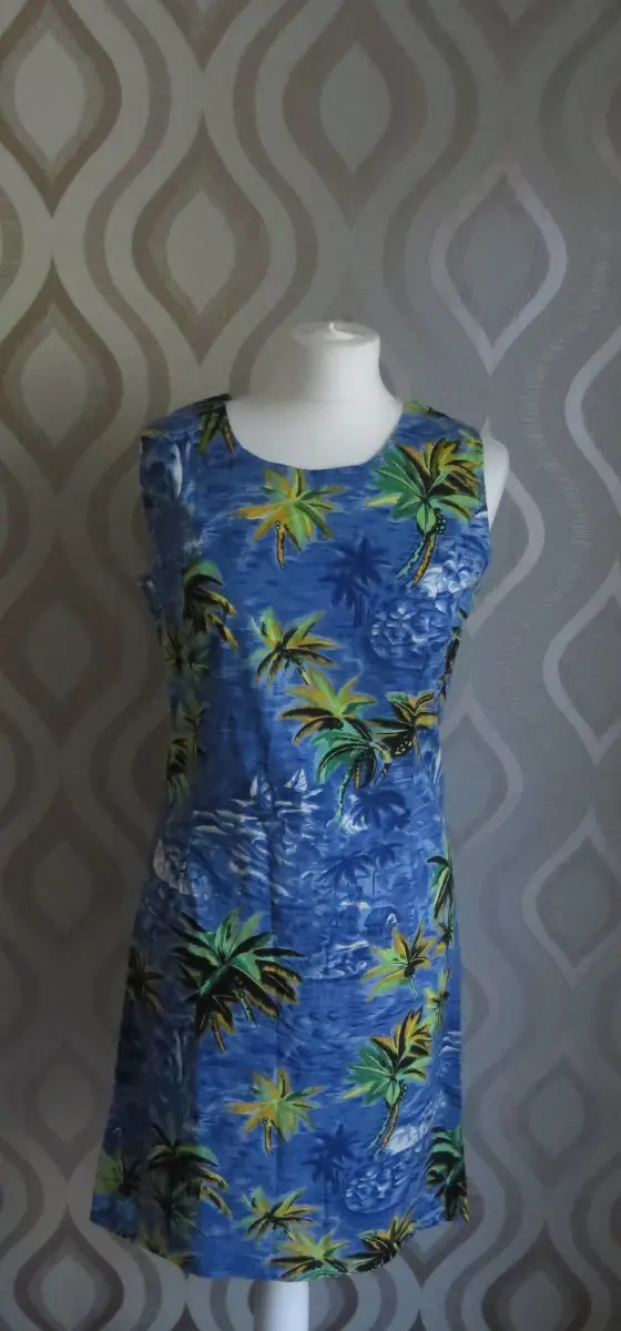 Blue Hawaiian Print Summer Sun Beach Festival Dress Size UK10/12