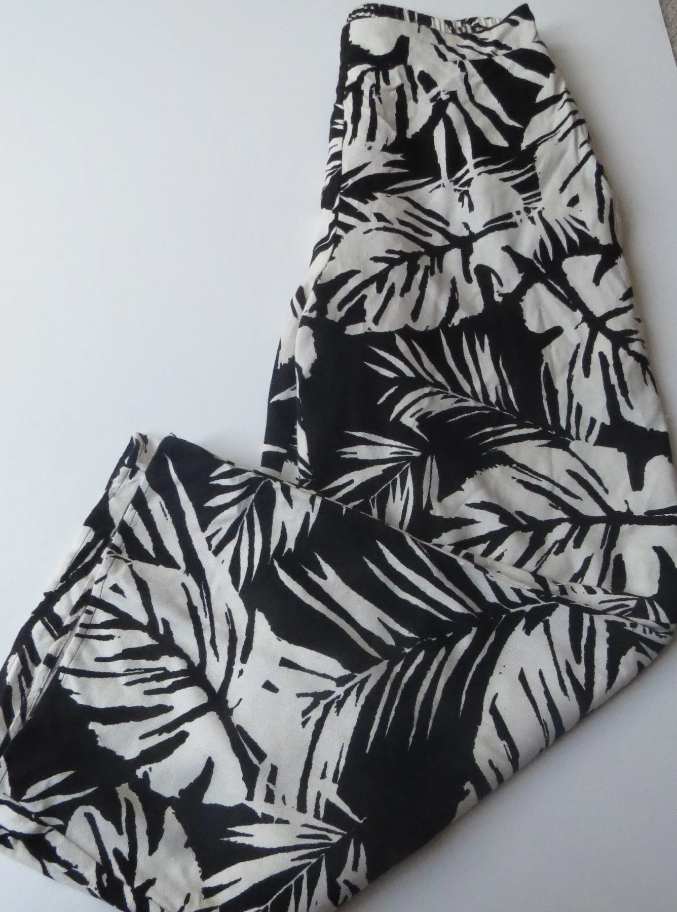 En Creme Black & White Linen Blend Wide Leg Summer Trousers Size Small UK6/8