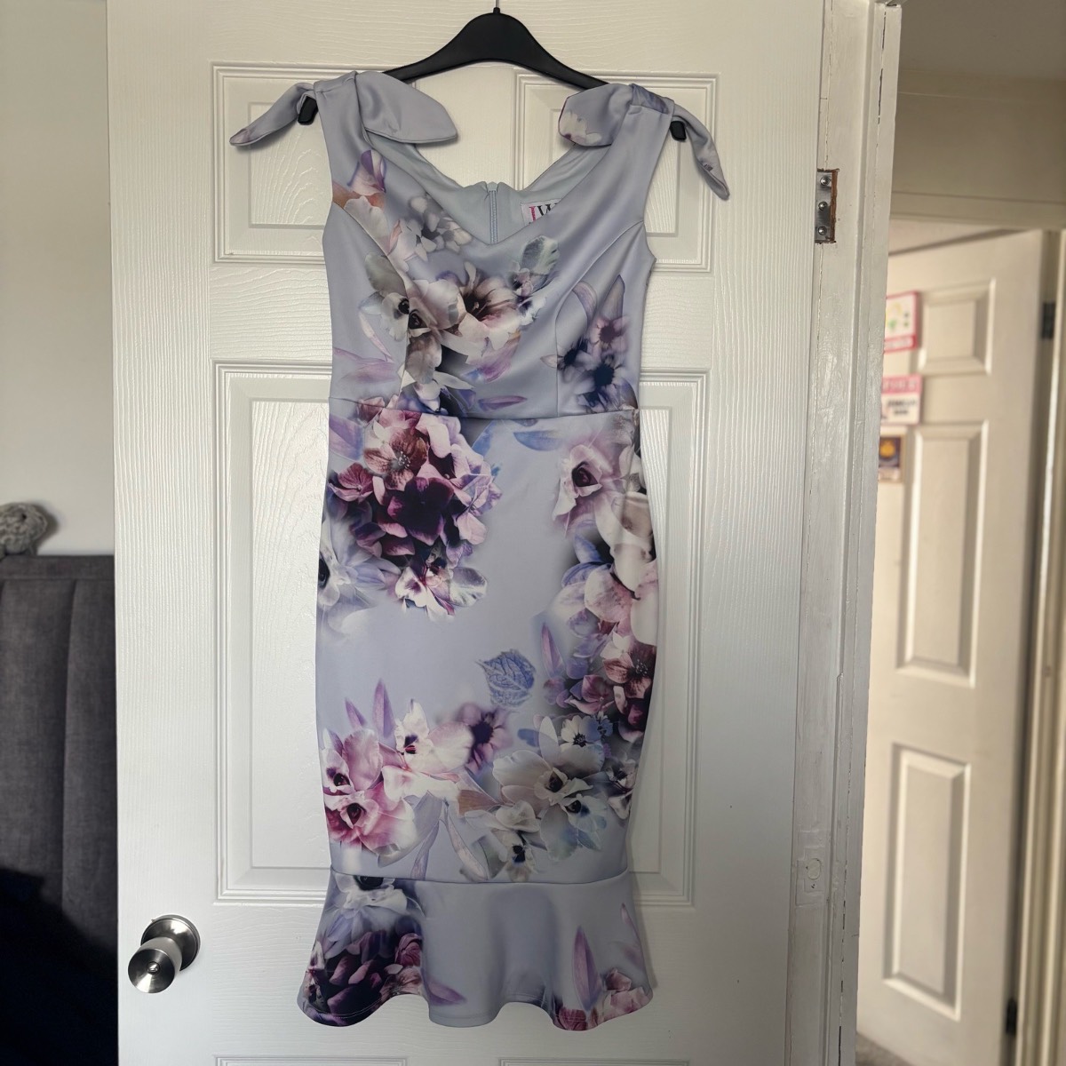 Jessica Wright Lilac Floral Bardot Bodycon Alda Dress Size UK 10 Wedding