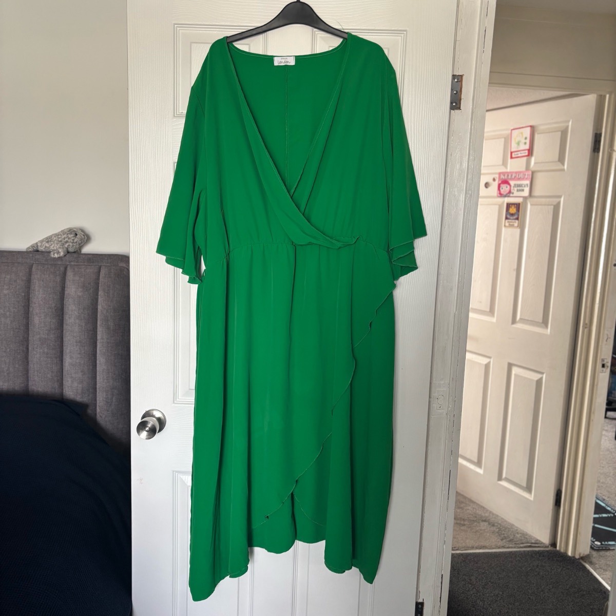 Yours London Curve Green V Neck Wrap Maxi Dress Short Sleeve Size UK 30-32 Wedding