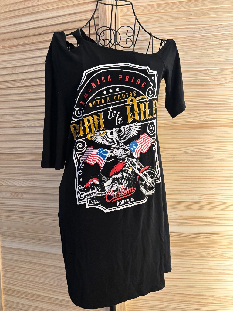 Stylewise Y2K Biker Core Born To Be Wild Graphic Dress M/L Route 66 Motorcycle