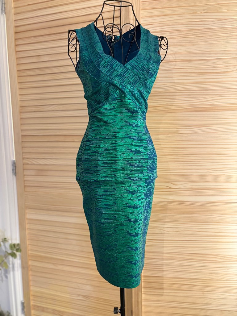 HL Metallic Teal Bandage Bodycon Dress Size S