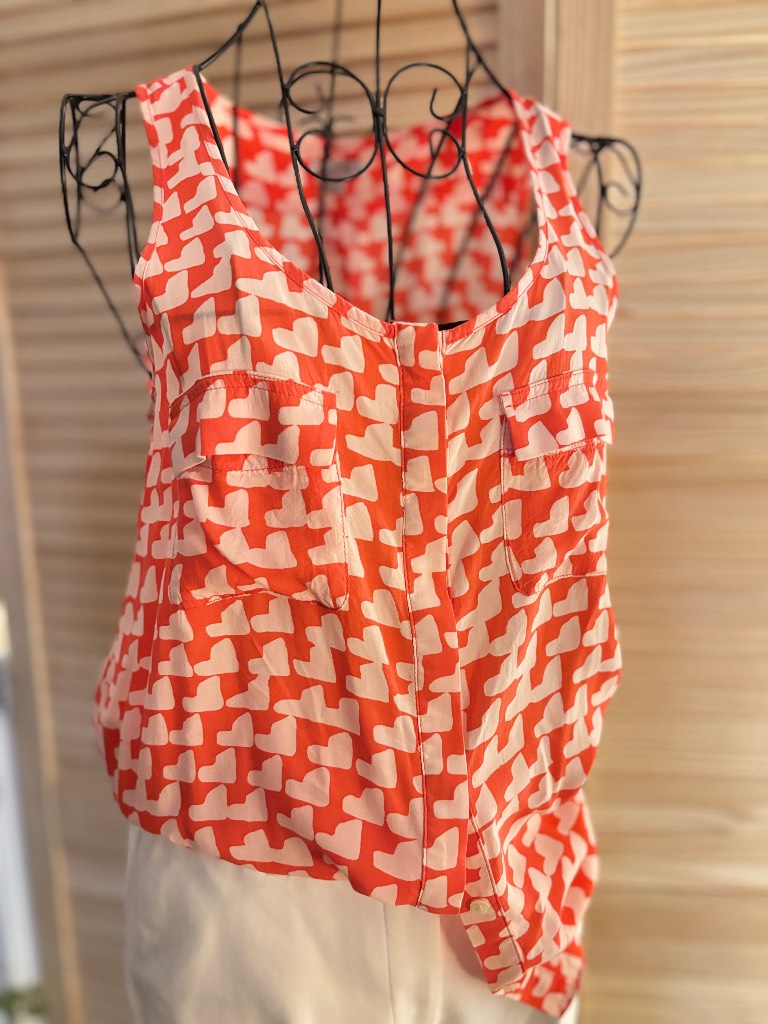 Gap Orange White Geometric Print Sleeveless Blouse Top Size S Summer Holiday