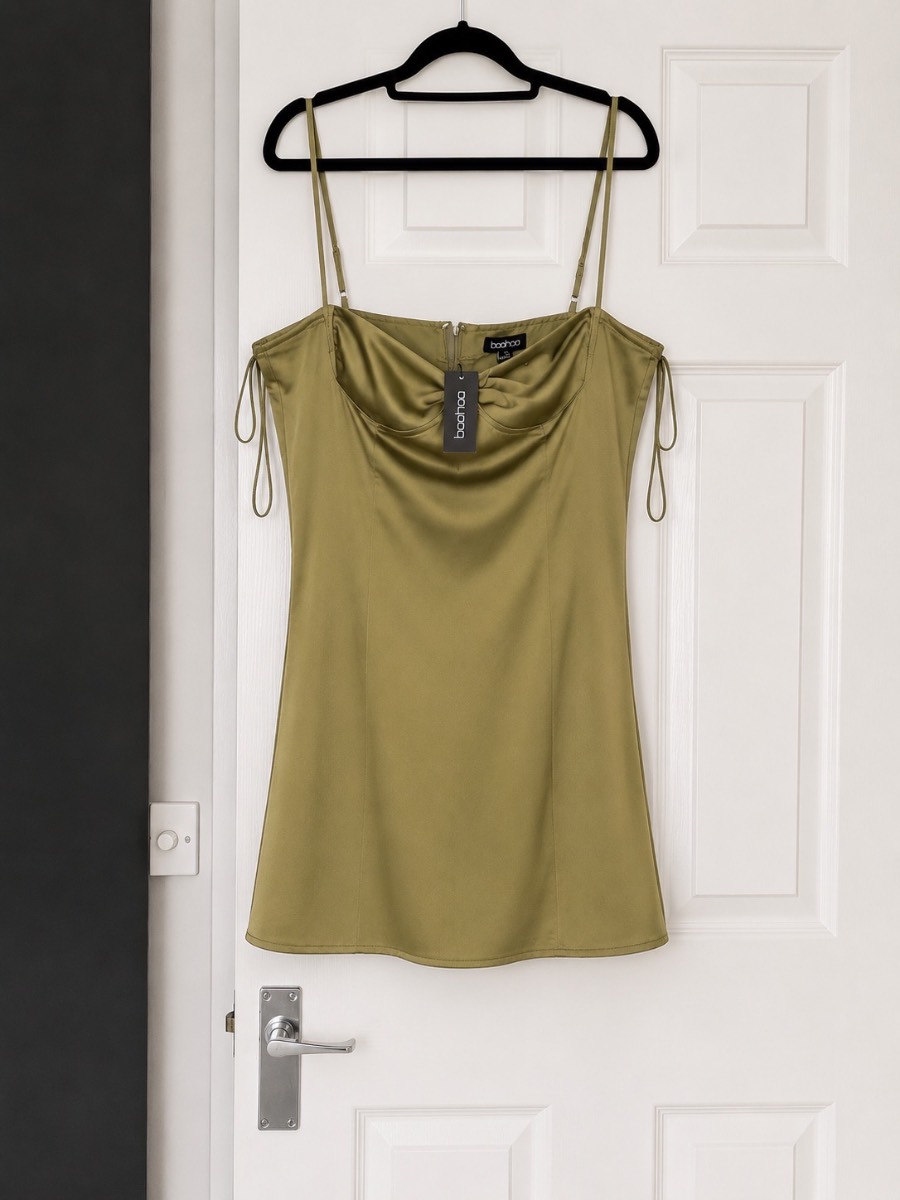 Boohoo Ruched Cup Satin Dress Size 16