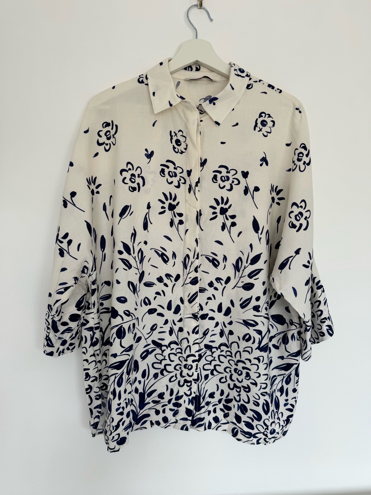 Botanical Floral Oversized Linen Blend Shirt size 12 beach holiday linen art wear coastal