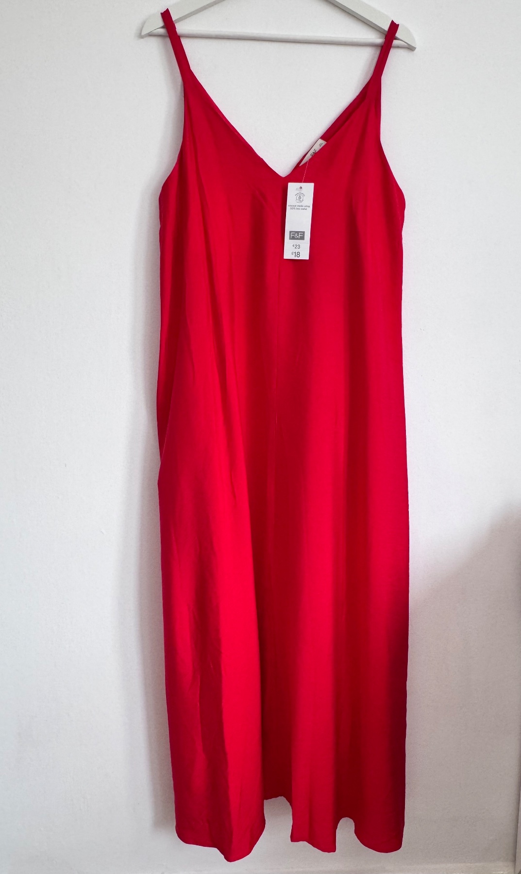Red Linen look Strappy flowy Cami Maxi Dress Size UK 14 / EUR 42