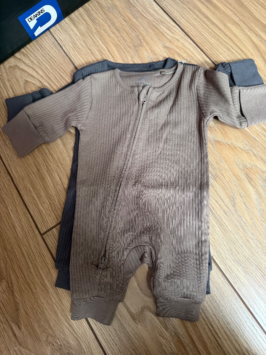 Next baby neutral unisex zip footless babygrows pack of 2