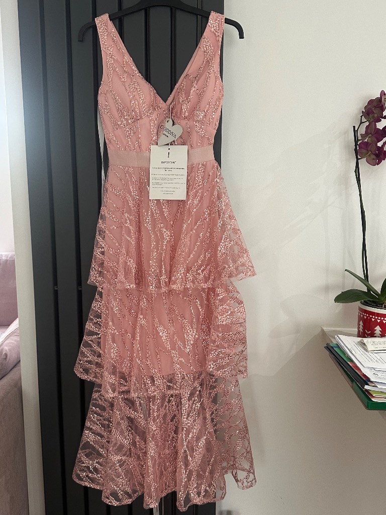 Goddiva luxury midi dress in pink UK8