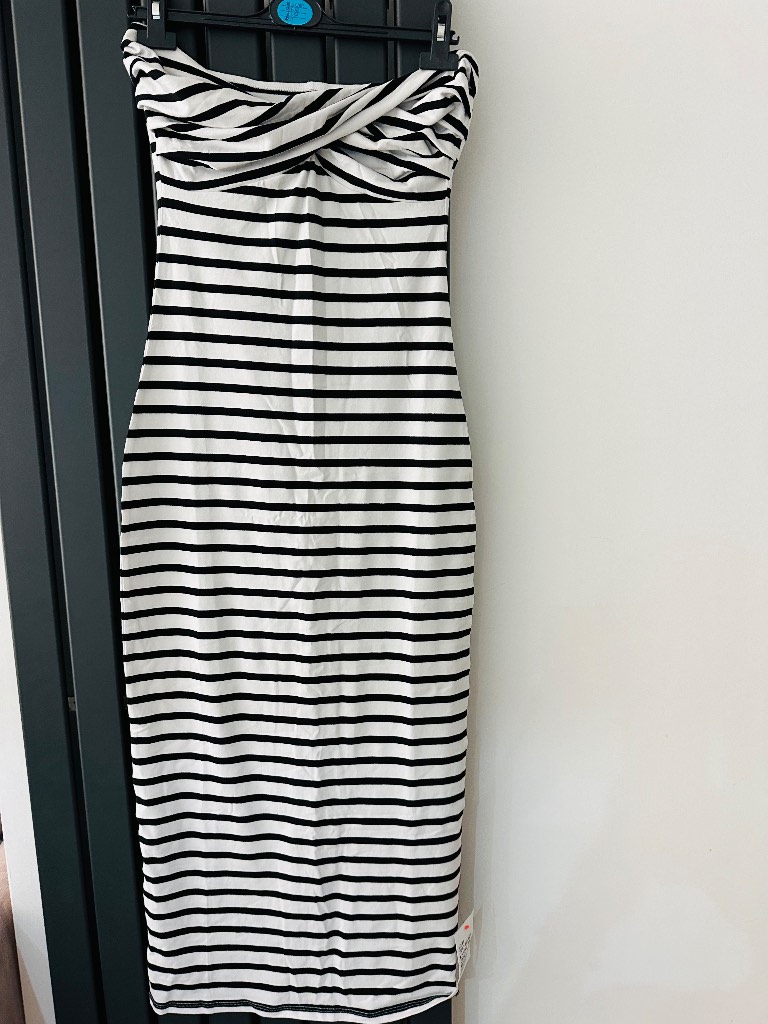 Mono stripe twist bust bodycone midaxi dress UK10
