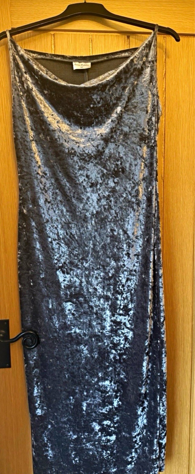 Anna Moralle Grey Velvet Midaxi Dress Cowl Neck Strappy Sleeveless Stretch UK 14