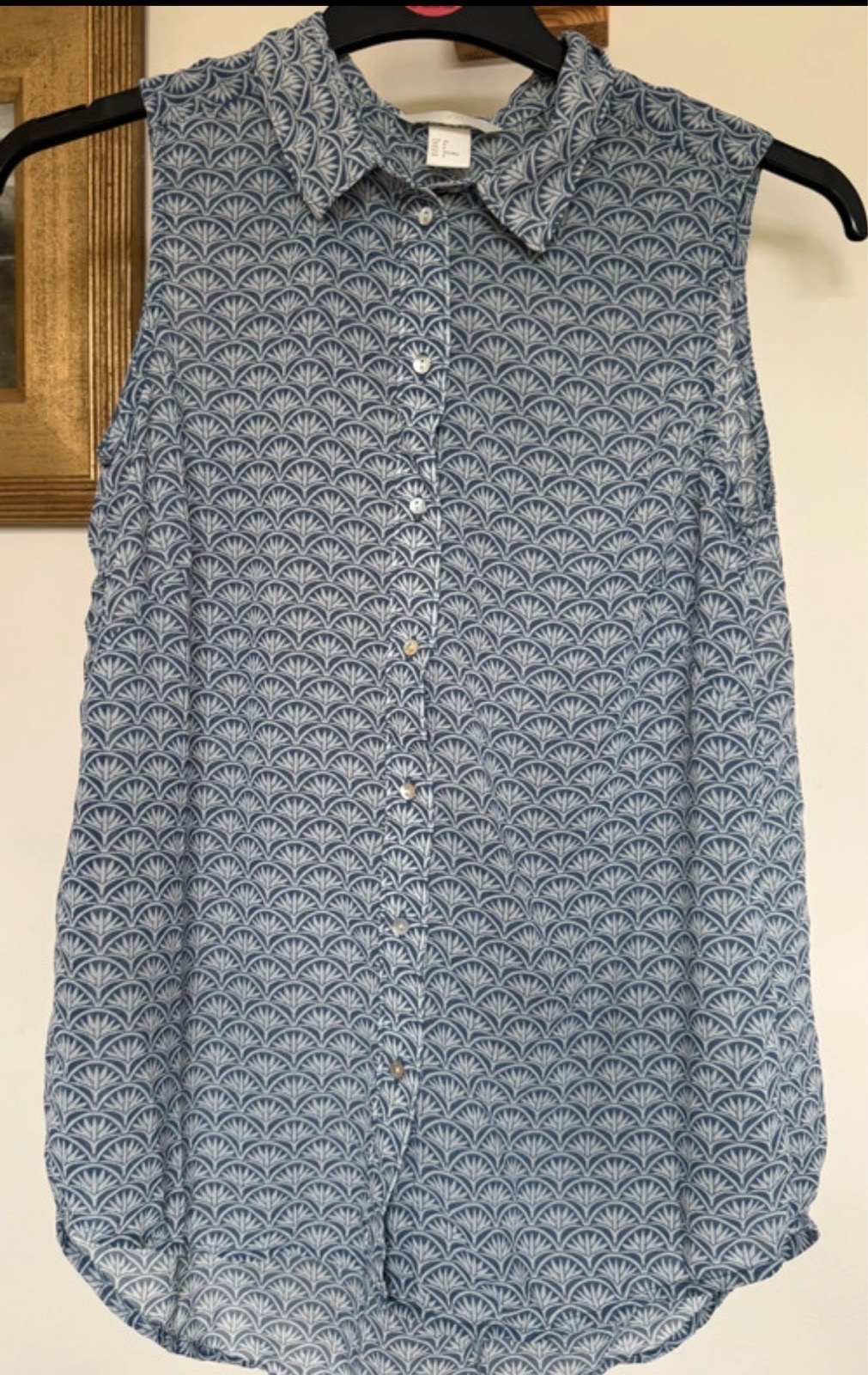 H&M Women’s Blue White Button Down Blouse Size 12
