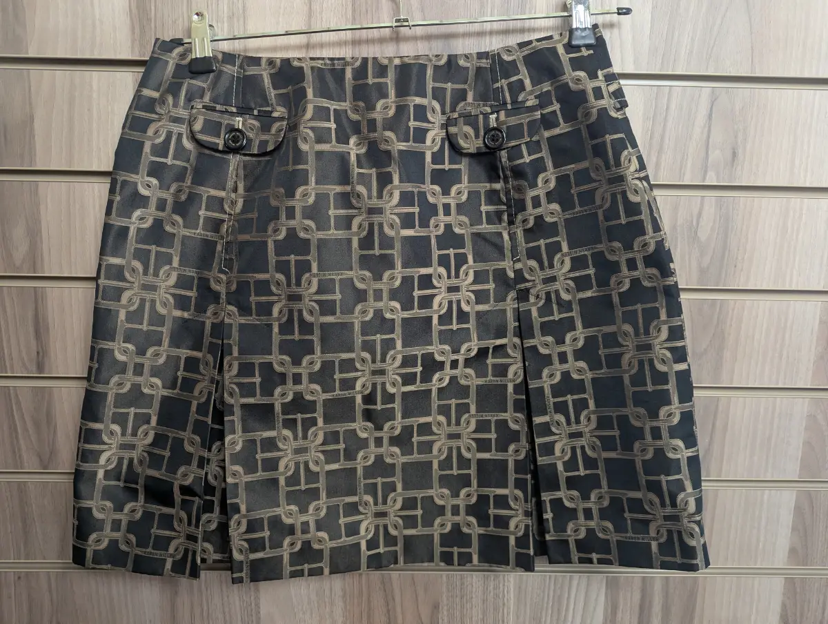 Karen Millen Pleated Skirt Ladies Luxury Gold-Chain Lined Designer UK W 30" - 12